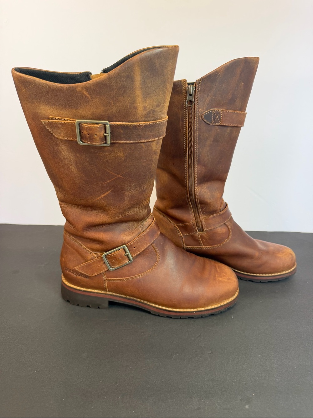 Patagonia Thatcher Riding Boots Distressed Brown Leather Womens 9.5 Side Zip